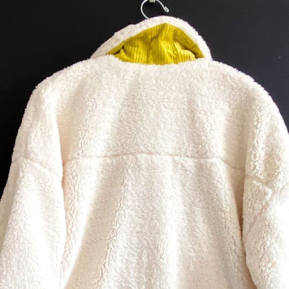 Anthropologie Leslie Sherpa Jacket Size M, Ecru, Yellow NWT - Picture 8 of 16